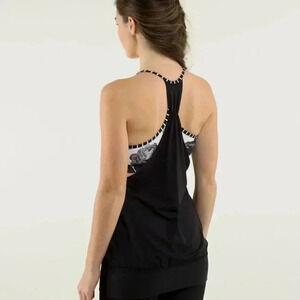 Lululemon No Limits Tank Black /  Brisk Bloom Black White yoga bra top tank 4